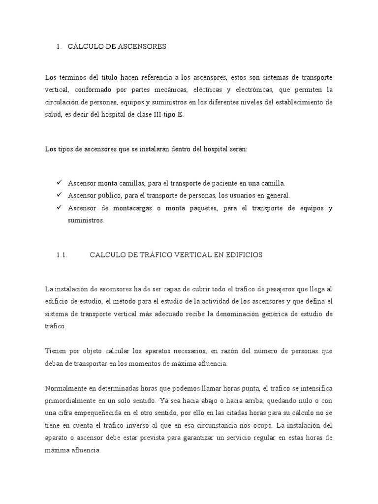 Cálculo de Ascensores para Hospitales | PDF | Ascensor | Transporte