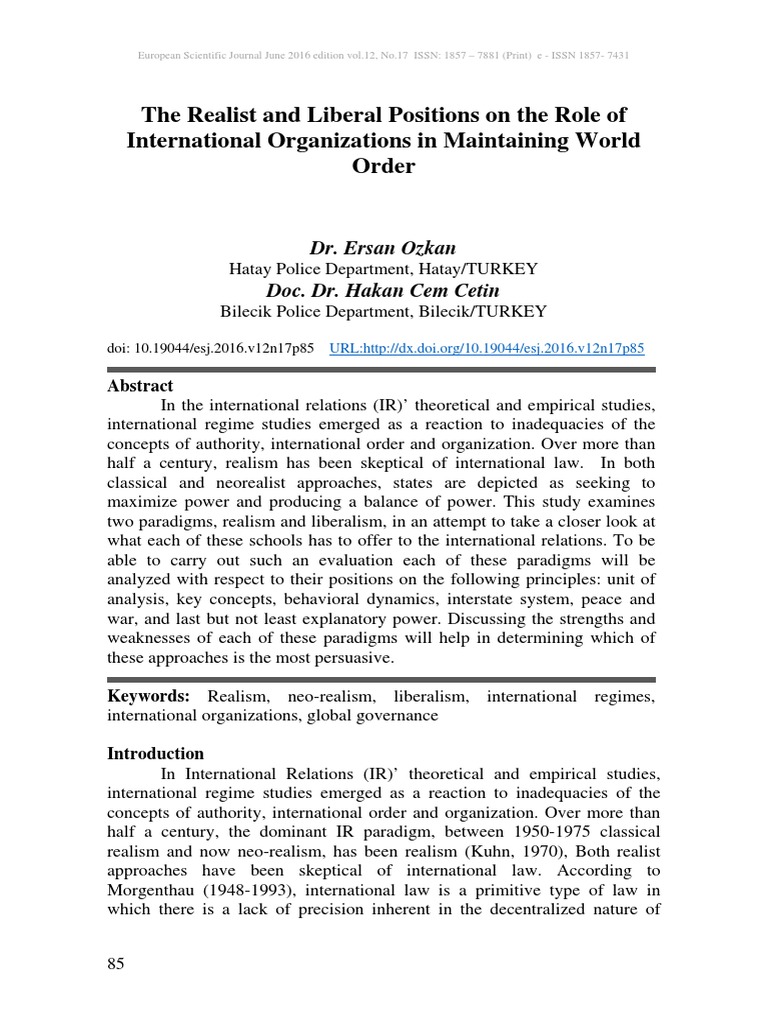 Realism vs. Liberalism in IR Theory | PDF | International Relations ...