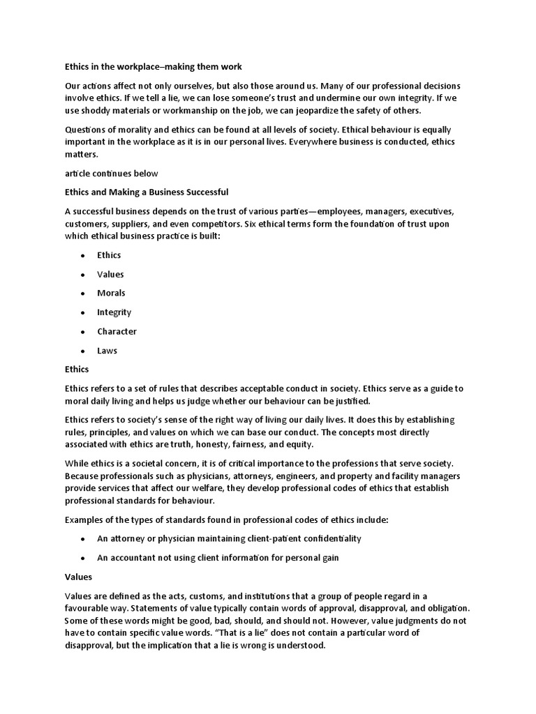Workplace Ethics for Business Success | PDF | Physical Security ...