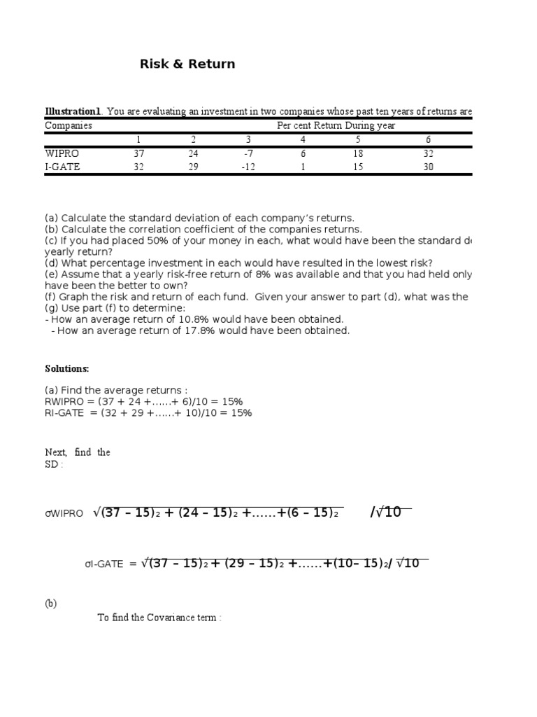 Investment Risk & Return Analysis | PDF | Diversification (Finance ...
