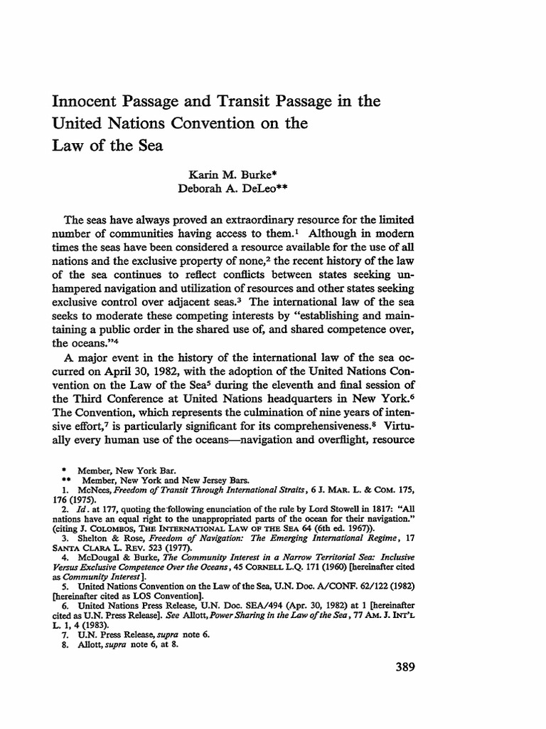 Innocent Passage and Transit Passage in The United Nations Convention ...