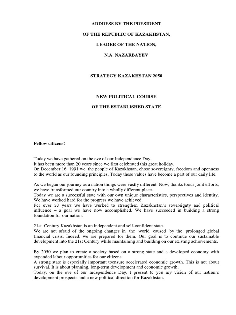 The Strategy Kazakhstan-2050 | PDF | Kazakhstan | Nuclear Proliferation