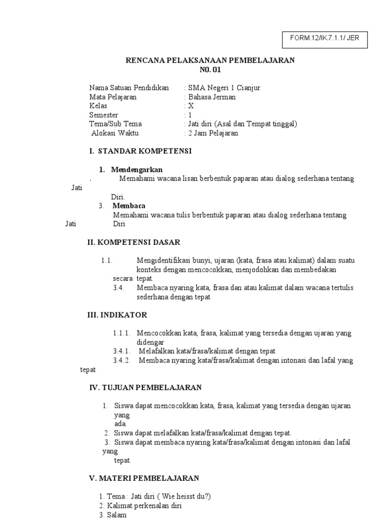 RPP Bahasa Jerman Kelas X SEM 1