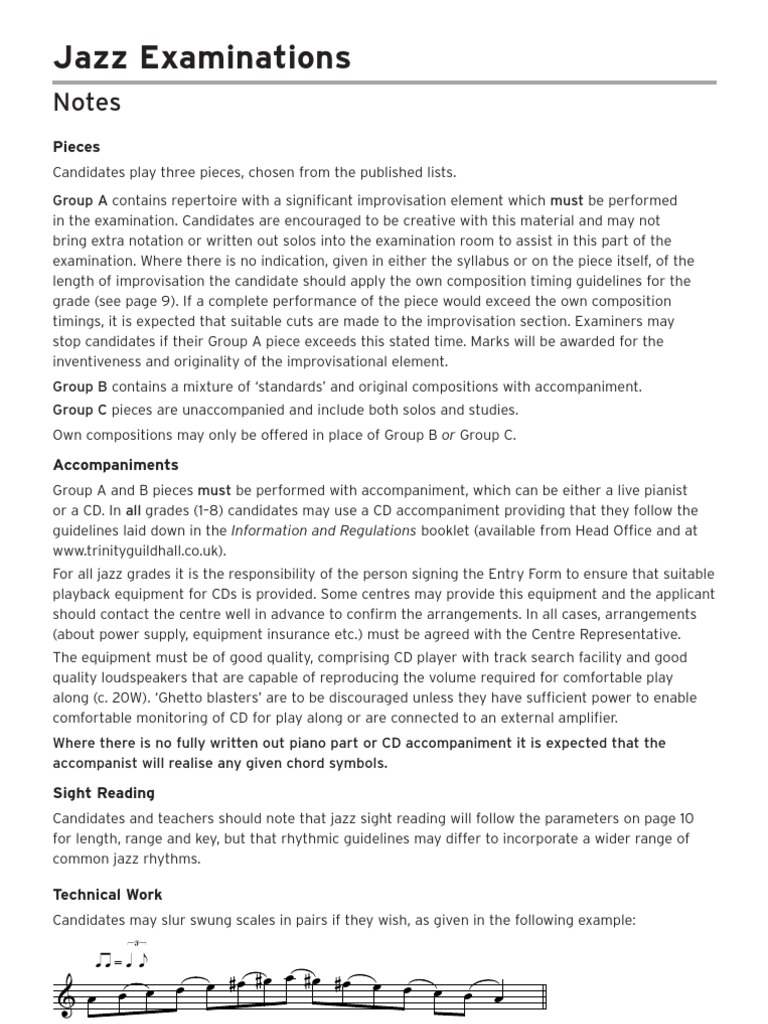 Jazz Saxophone Requirements Grades 18 PDF Saxophone Jazz