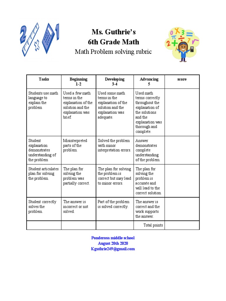 Math Rubric PDF Cognition Learning