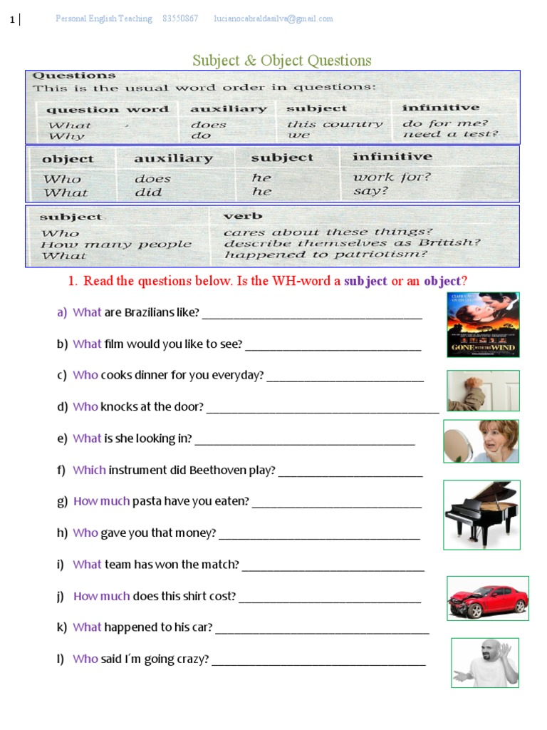 Subject & Object Questions Practice | PDF | Social Science | Foreign ...