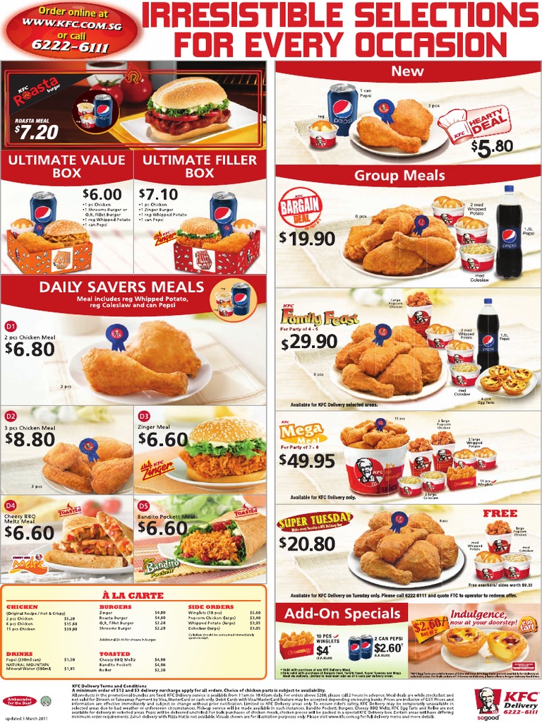 KFC Delivery Menu 110303065010 Phpapp02 PDF PDF