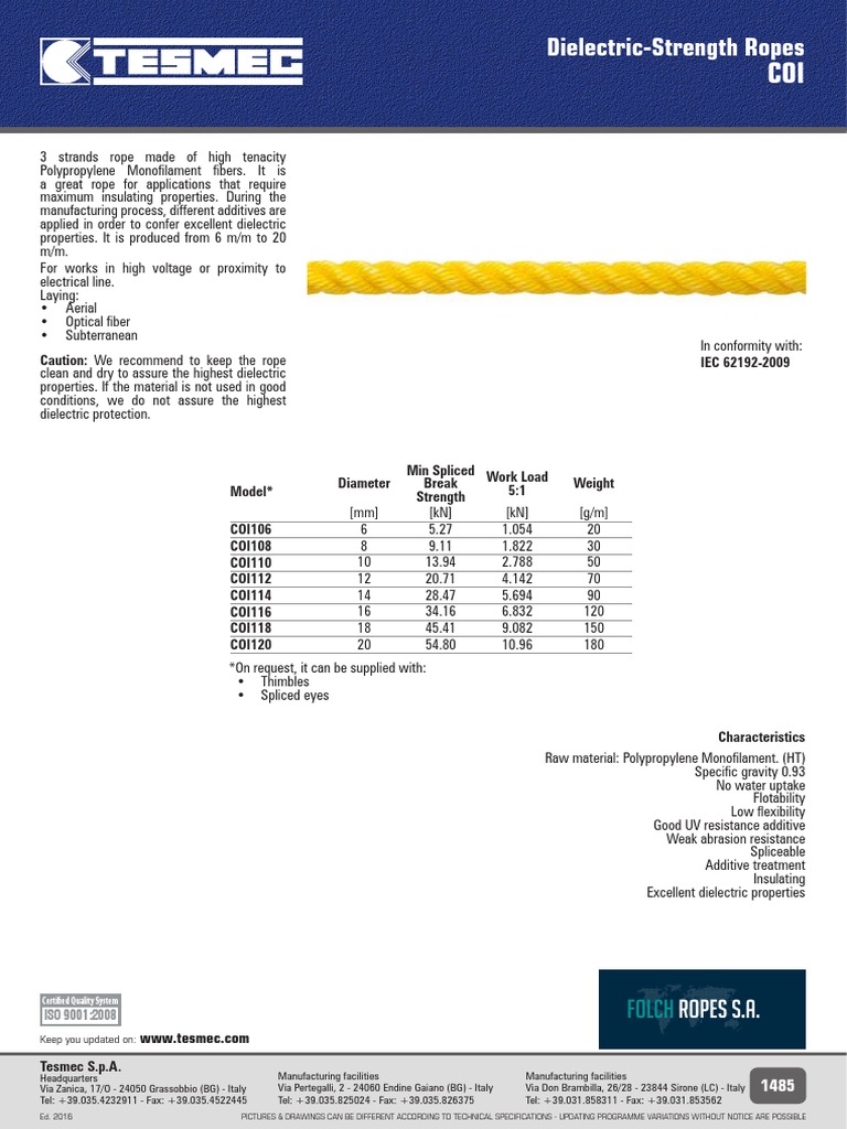Dielectric Insulating Rope Specifications | PDF | Rope | Optical Fiber