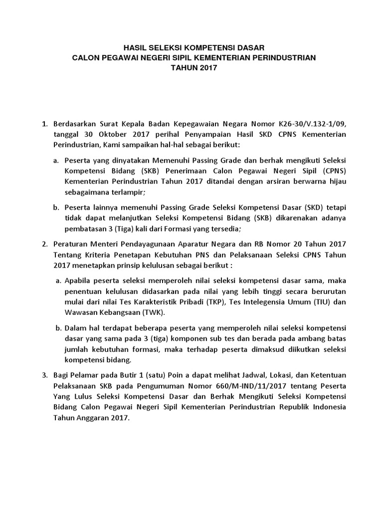 Hasil SKD CPNS Kemenperin 20171 PDF PDF