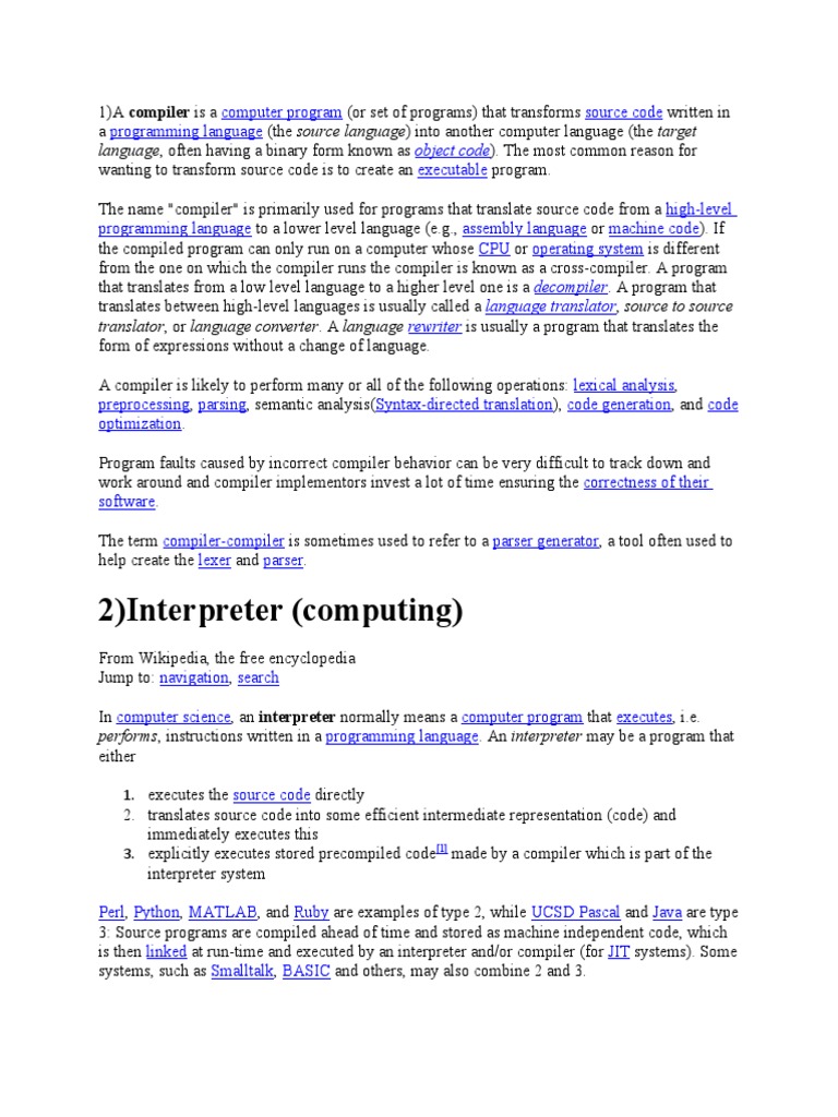 2) Interpreter (Computing) : Language, Often Having A Binary Form Known ...