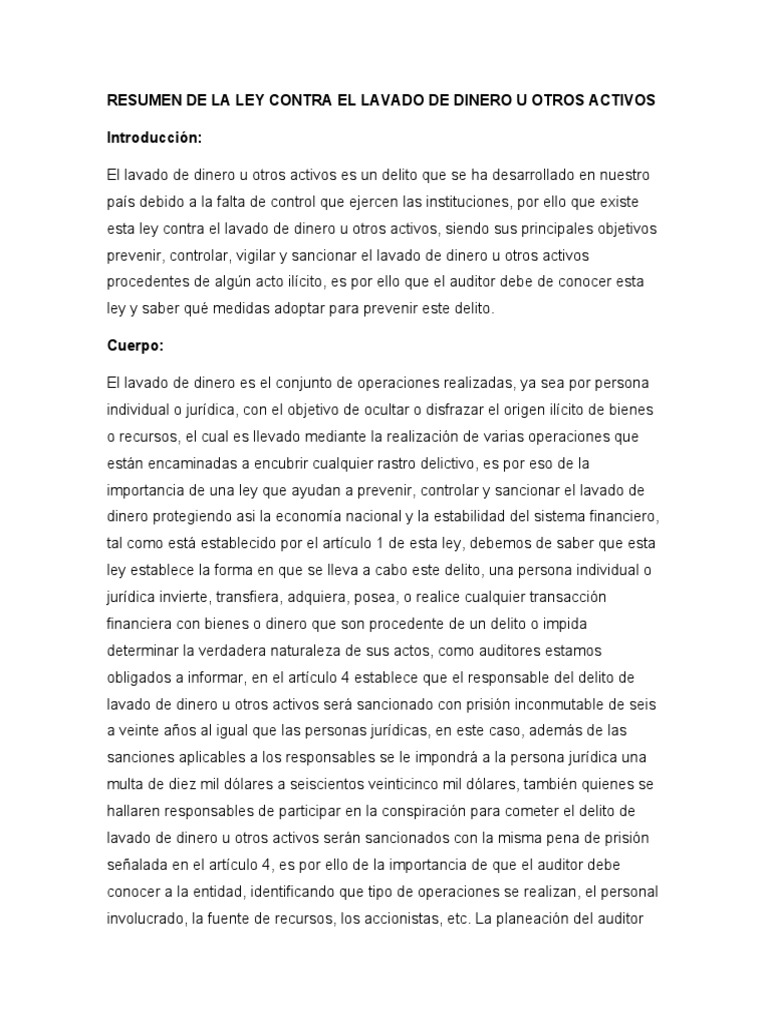 Análisis de la Ley Contra Lavado de Dinero | PDF | Lavado de dinero ...
