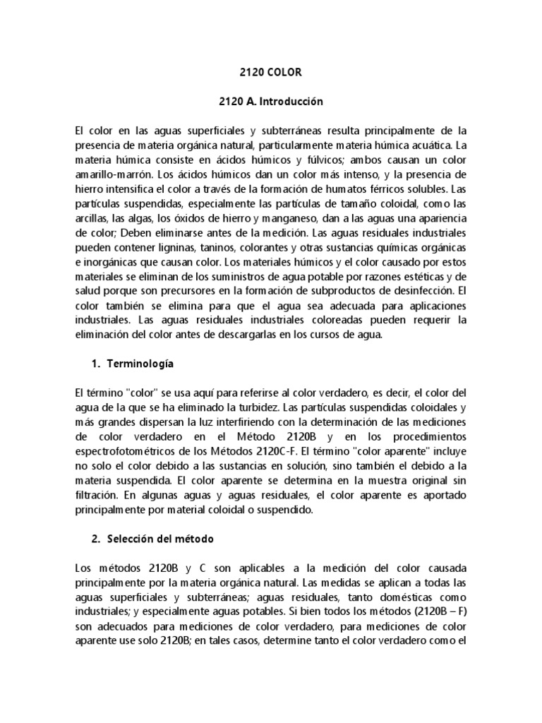 Procedimiento 2120 para Medición de Color | PDF | Color | Aguas residuales