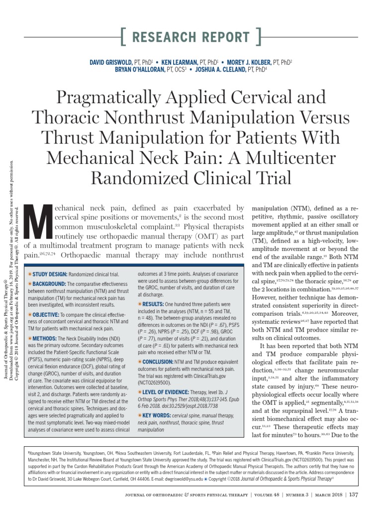 2018 Griswold Manipulation Versus Mobilization in Cervical Spine