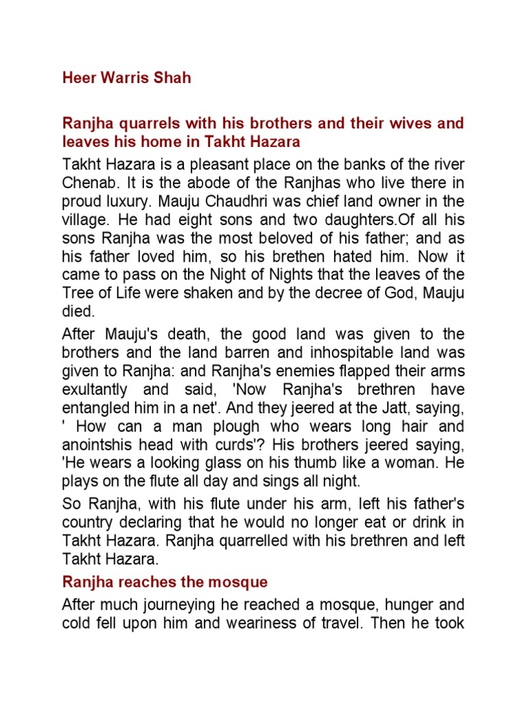 Heer Ranjha: A Love Story Unfolds | PDF | Pakistani Folklore