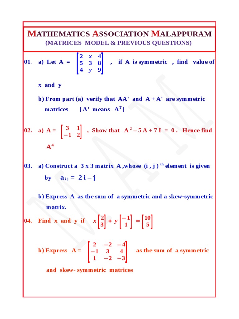 Matrix Model Questions (2020) | PDF | Matrix (Mathematics) | Operator ...