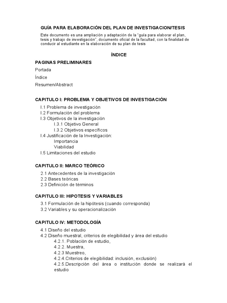 Guia de Elaboracion Del Plan de Tesis - Sixto 25feb18 | PDF | Muestreo ...
