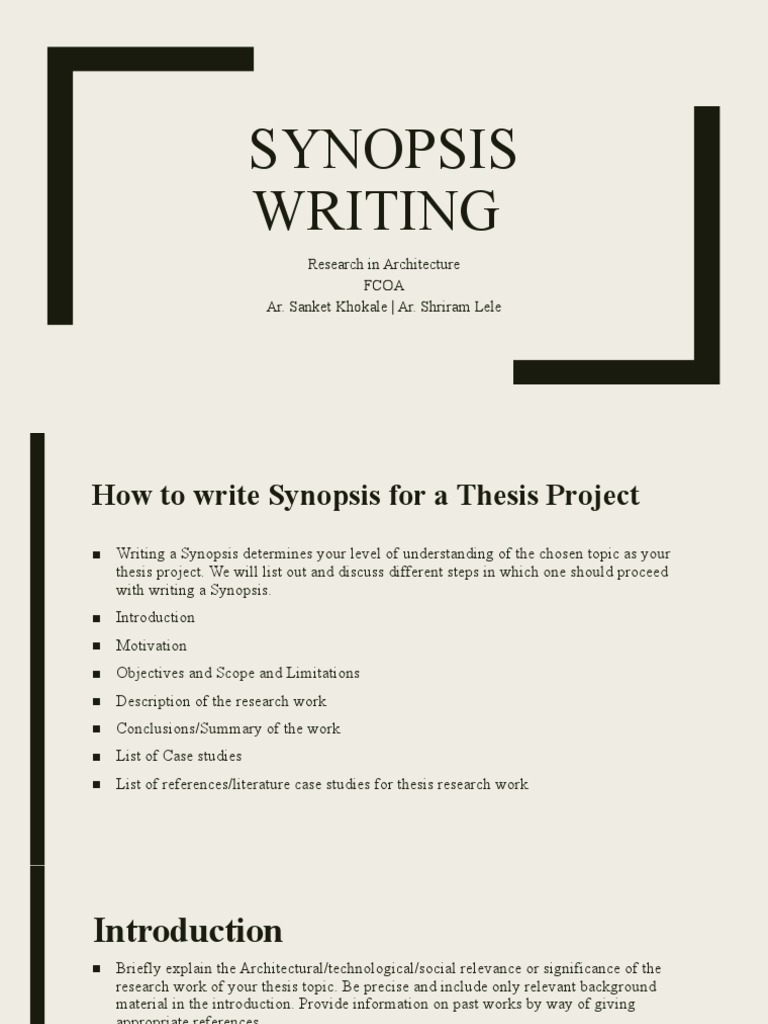 Synopsis Writing Guidelines & Samples  PDF  Thesis  Case Study