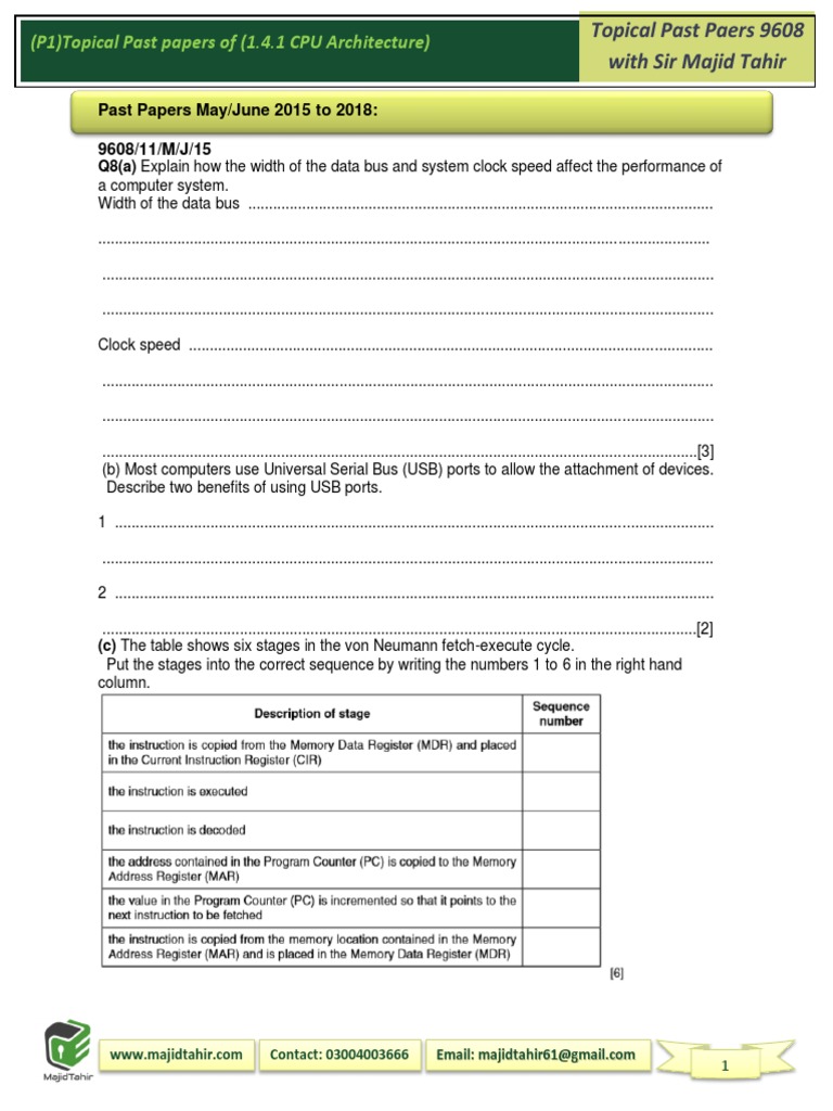 CPU Architecture Past Papers 2015-2018 | PDF | Central Processing Unit ...
