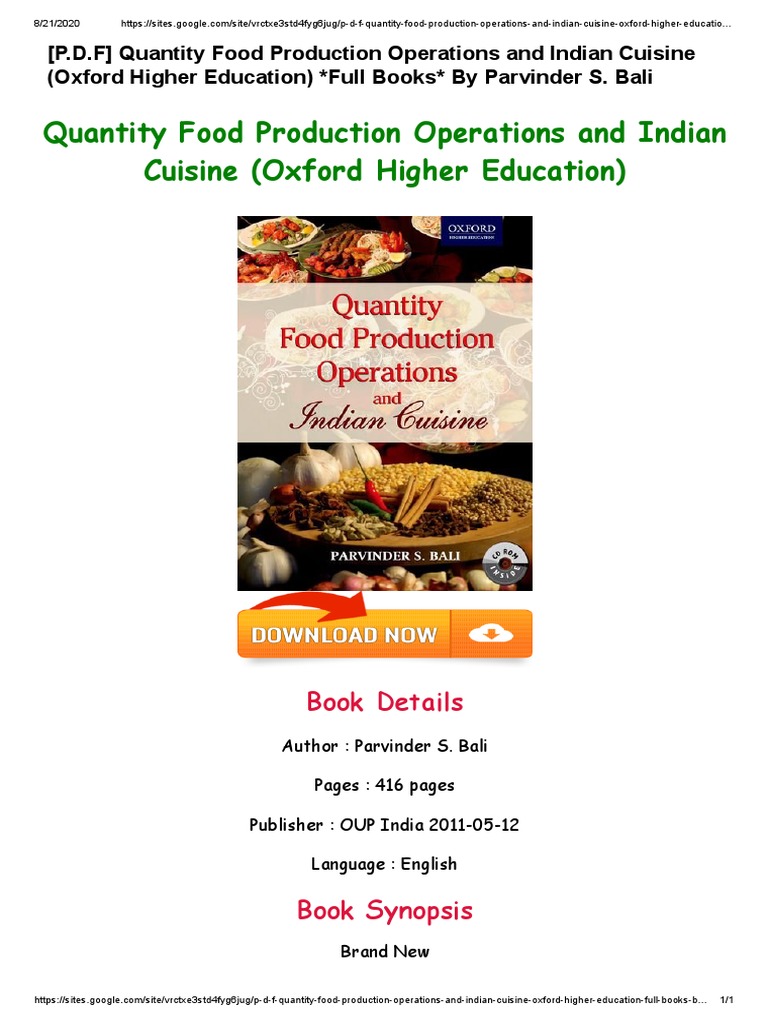 A Guide to Quantity Food Production Operations and Traditional Indian