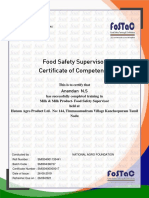 Food Safety Supervisor Certificate of Competence: Anandan N.S