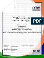 Food Safety Supervisor Certificate of Competence: Sudhersan B