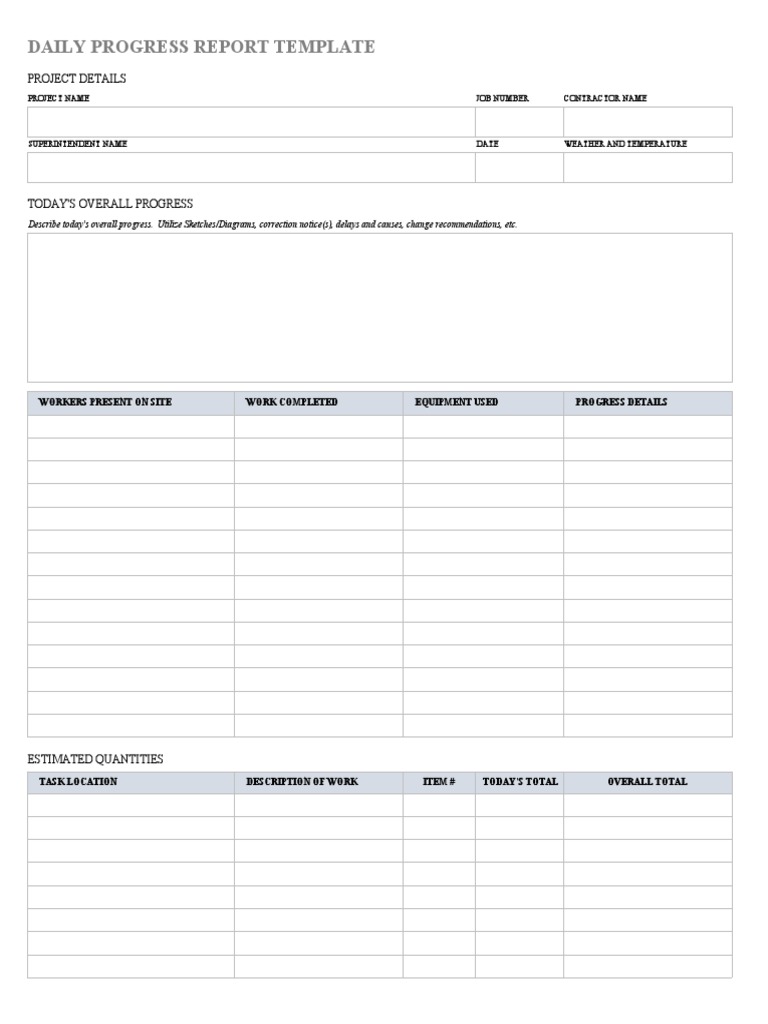 Daily Progress Report Template | PDF