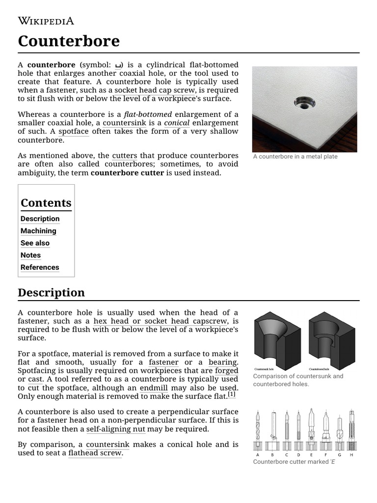 Counterbore Wikipedia PDF Economic Sectors Equipment