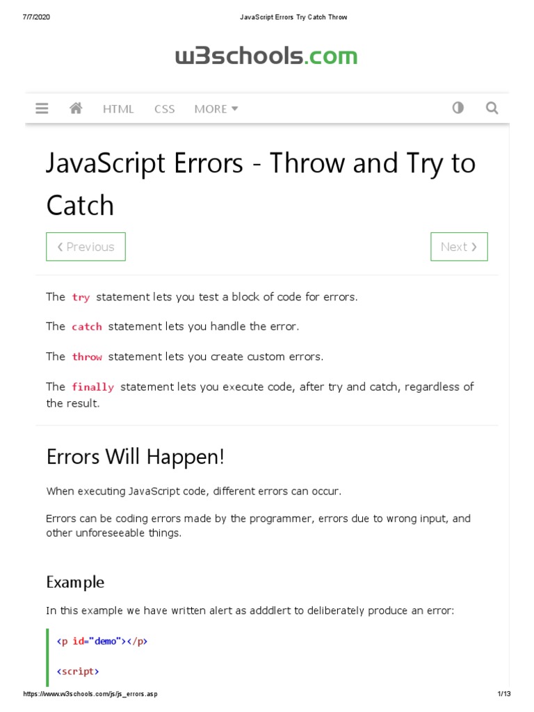 JavaScript - Errors & Exceptions Handling - Tutorialspoint