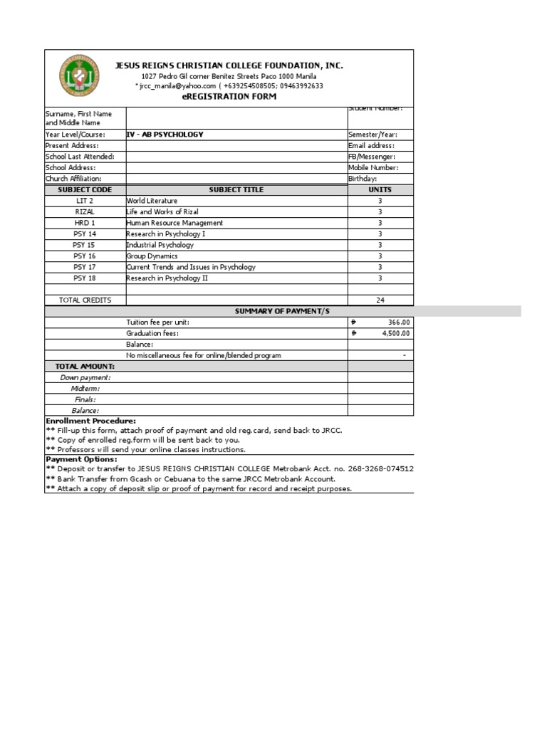 Jesus Reigns Christian College Foundation, Inc. Iv Ab Psychology