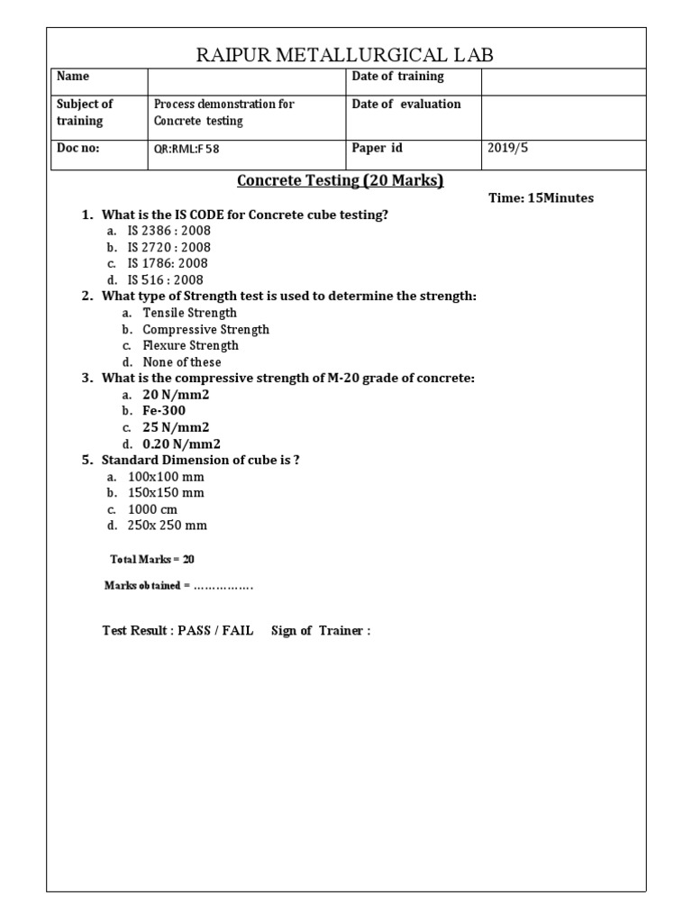 Concrete Cube Testing Training Evaluation | PDF