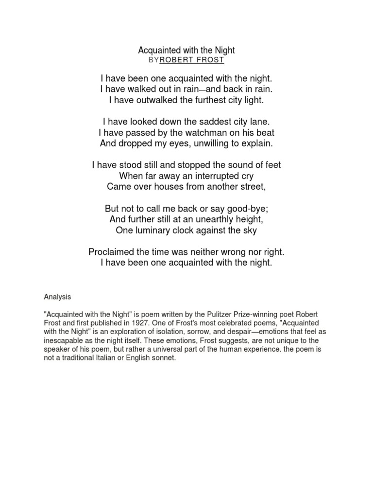 Acquainted By Night Robert Frost Pdf Pdf