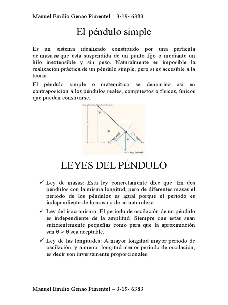 Leyes y Fórmulas del Péndulo Simple | PDF | Cantidades fisicas | Cantidad