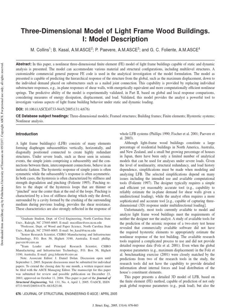 Three-Dimensional Model of Light Frame Wood Buildings | PDF ...