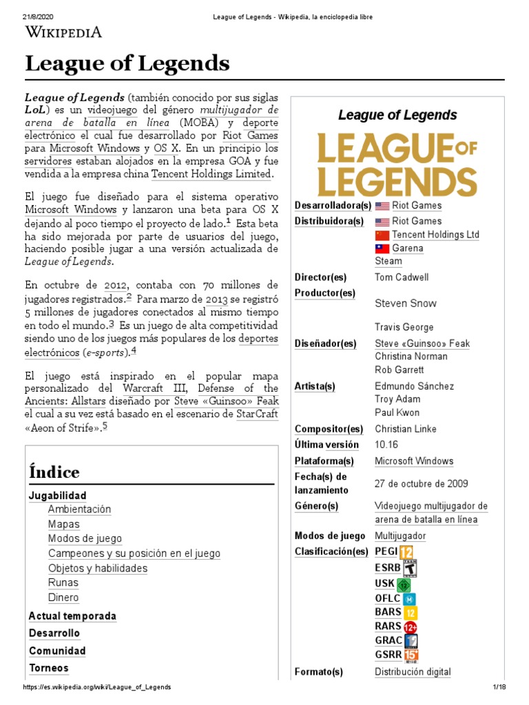 Todas Las Criaturas Grandes Y Pequeñas Serie Wikipedia League of Legends - Wikipedia, La Enciclopedia Libre PDF | PDF | Ocio |  Agitación