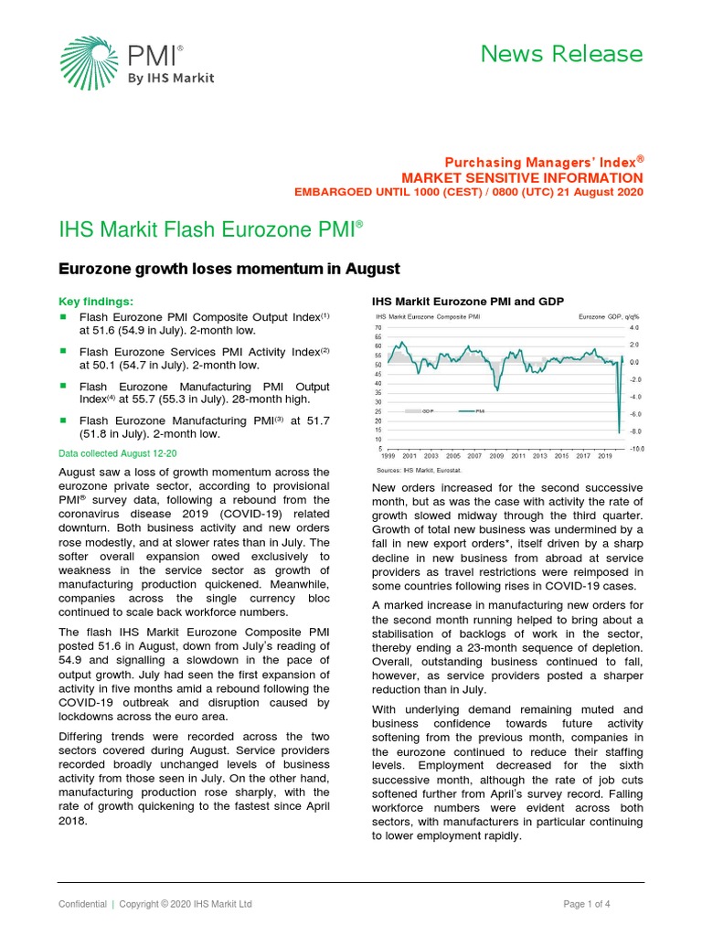 IHS Markit Flash Eurozone PMI: News Release | PDF | Economies | Business