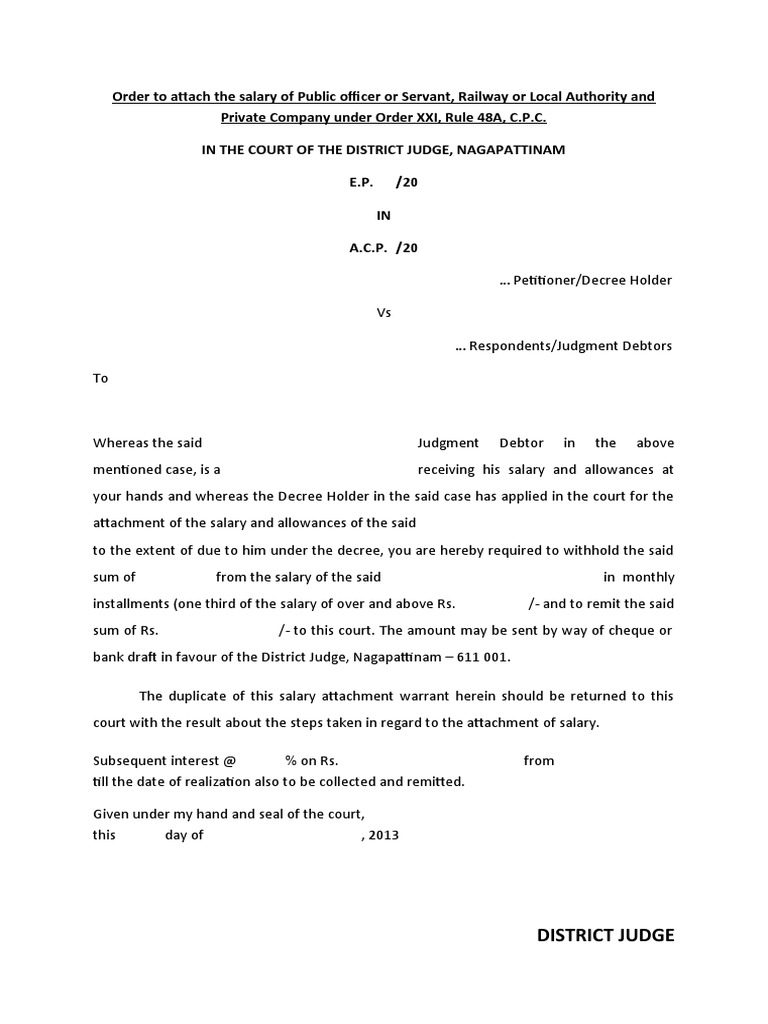 Salary Attachment Order Format | PDF