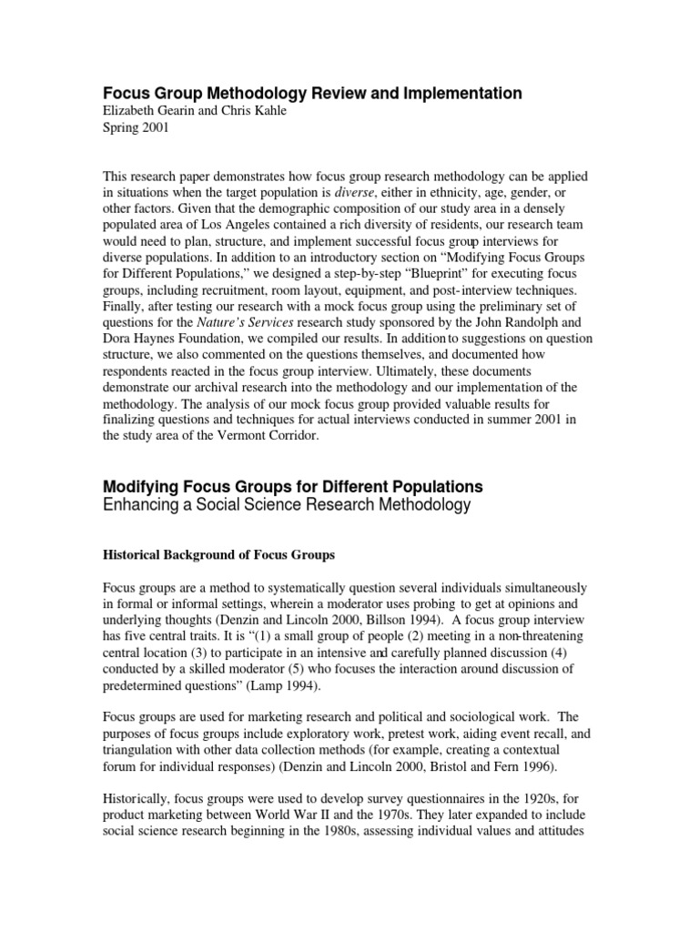 Focus Group Methodology Pdf – Focus Group Définition – GHUZ