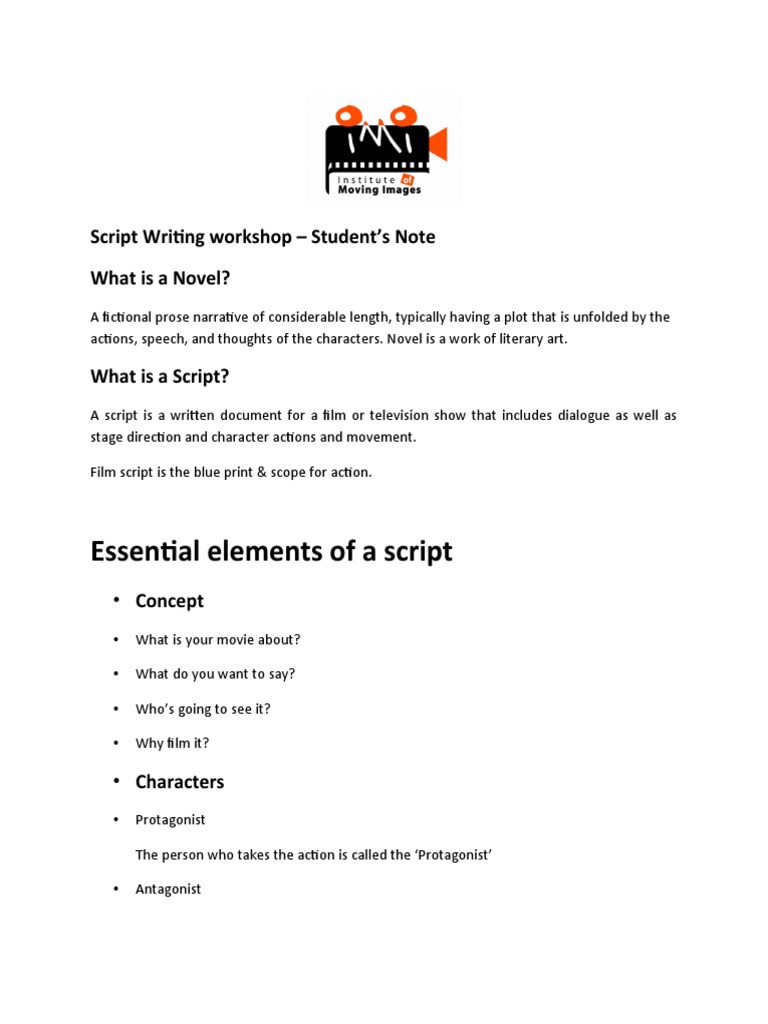 Script Writing Workshop - Student's Note | PDF | Screenplay | Filmmaking