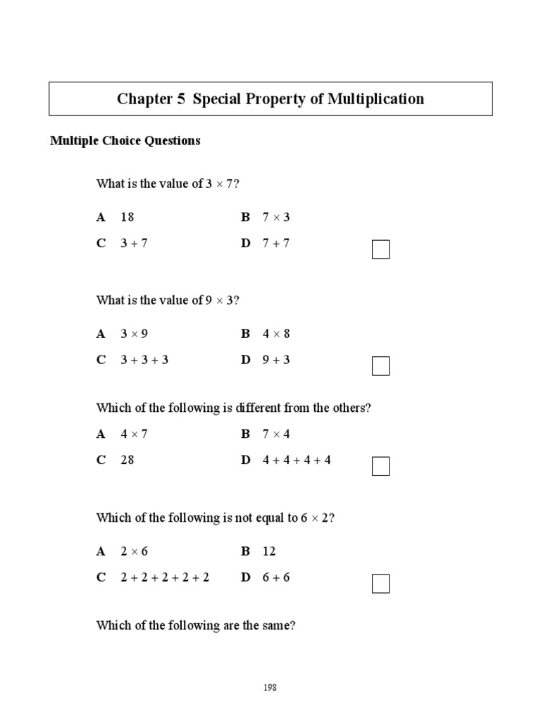 Chapter 5 Special Property of Multiplication: Multiple Choice Questions ...