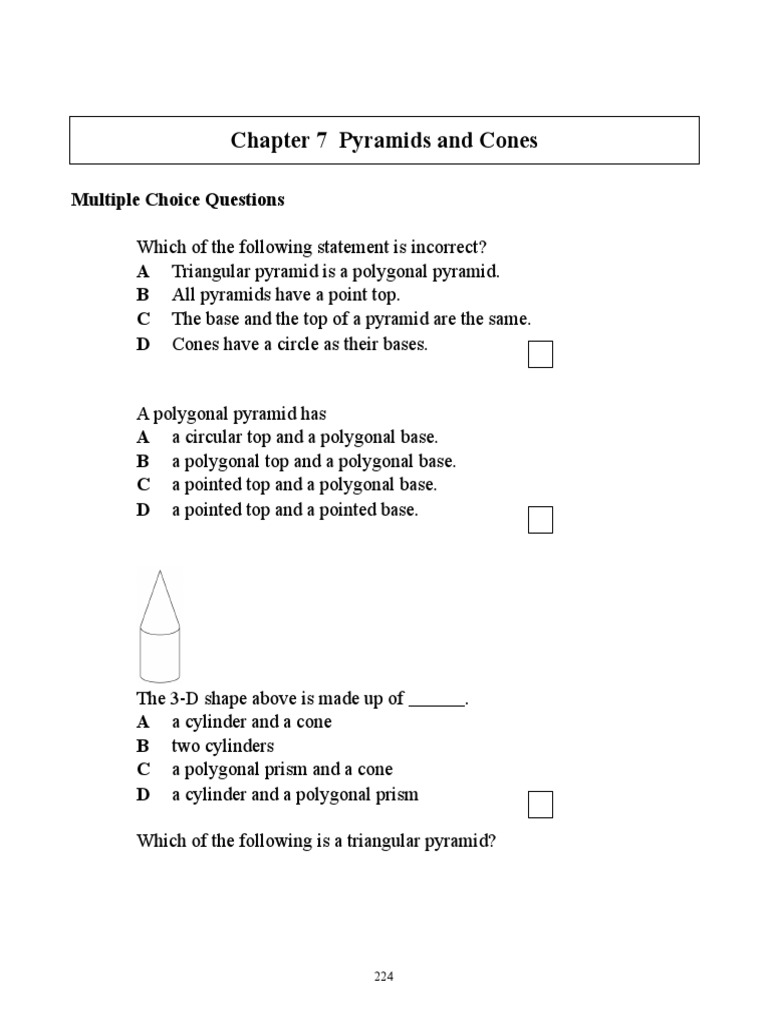 Chapter 7 Pyramids and Cones Multiple Choice Questions PDF Shape Rectangle