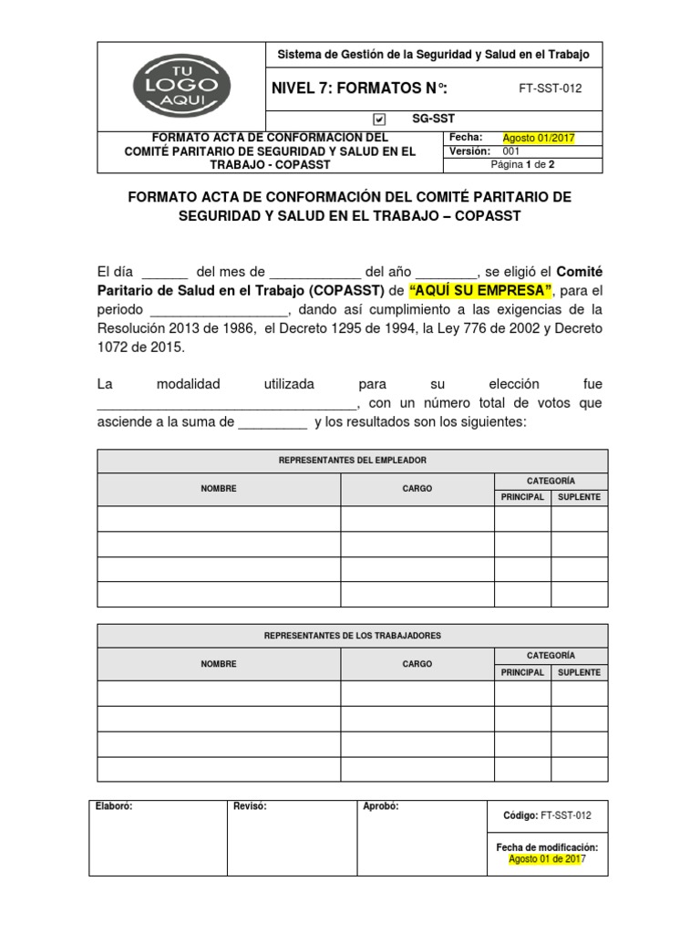 Acta de Conformación COPASST 2017 | PDF | Elecciones | Eventos políticos