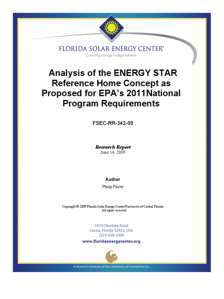 Analysis of The ENERGY STAR Reference Home Concept As Proposed For EPA ...