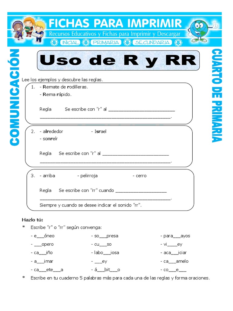 Ficha Palabras Con R Para Cuarto De Primaria