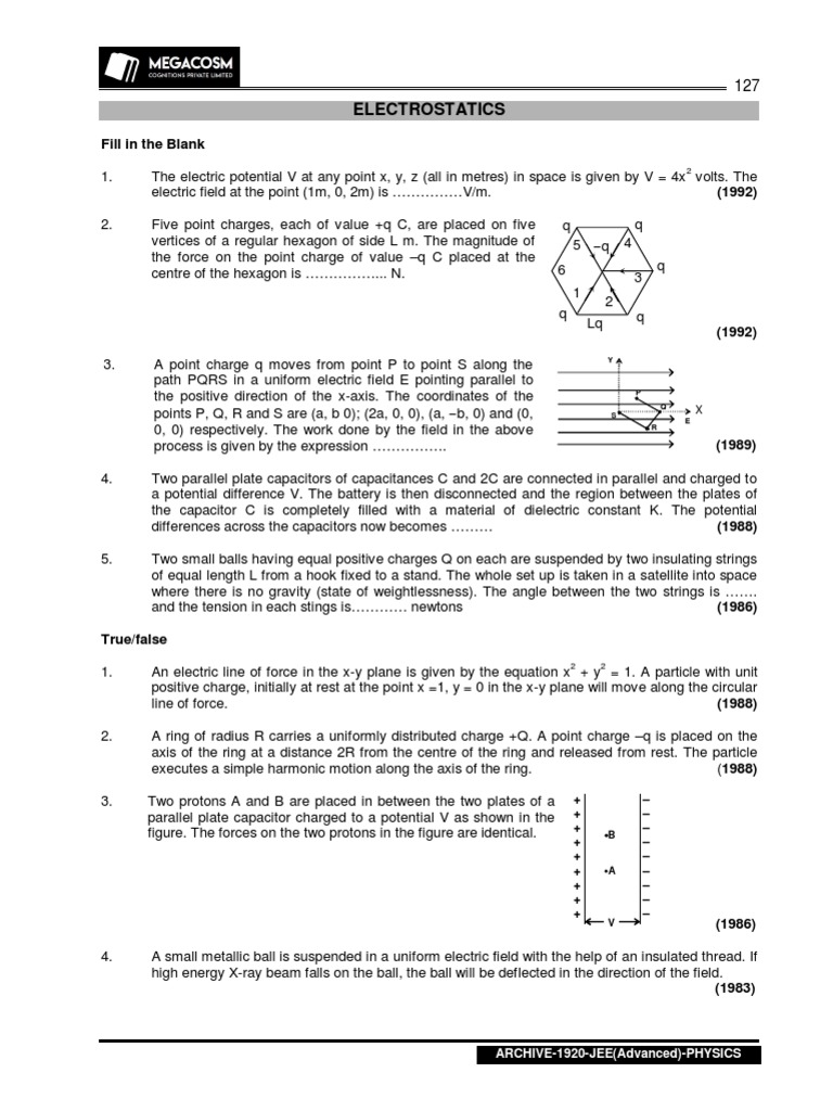 Electrostatics Fill in The Blank Download Free PDF Capacitor