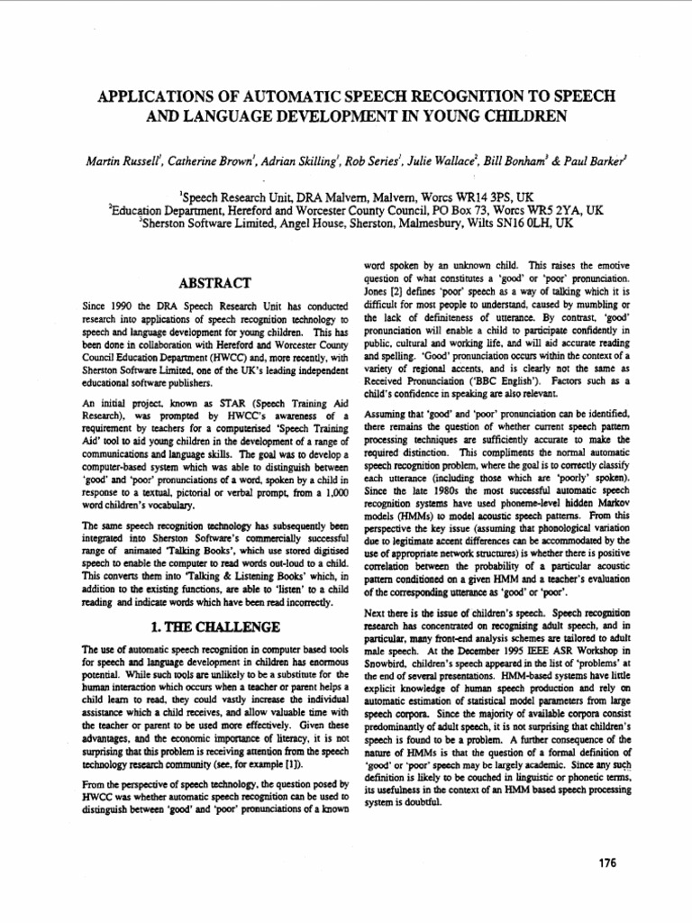 Applications of Automatic Speech Recognition To Speech and Langu | PDF ...