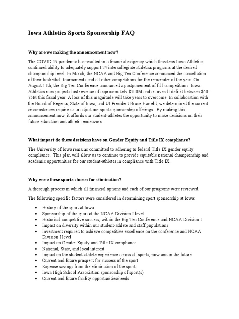 Iowa Athletics Sports Sponsorship FAQ Why Are We Making The