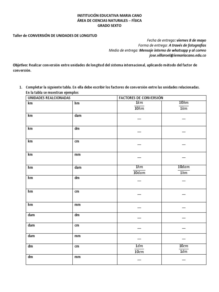 Taller 2 Conversion Unidades De Longitud Pdf Sistema Internacional De Unidades Notacion