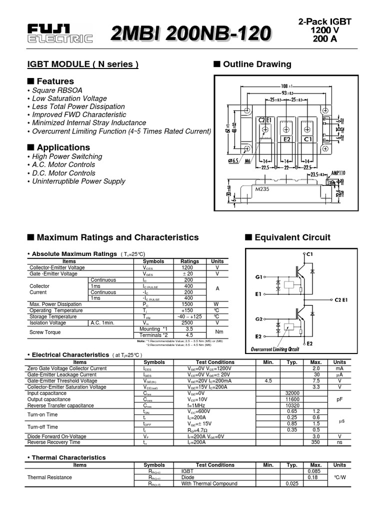 IGBT MODULE (N Series) : N N Outline Drawing | PDF | Diode | Components