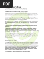 Battery Recycling: Lead Reclamation From Spent Batteries