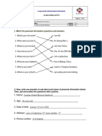 Match The Personal Information Questions and Answers